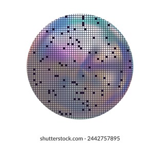 Polycrystalline silicon wafer with microchips and empty cells, isolated on a white background. Microelectronic device for manufacturing integrated circuits. Computer SIM chips. Vector illustration svg