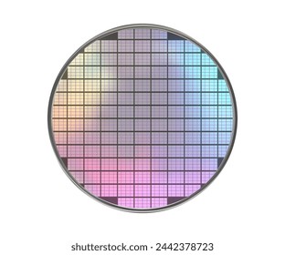 Polycrystalline silicon wafer with microchips isolated on white. Microelectronic device for the fabrication of integrated circuits. SIM computer chips. Vector illustration with gradient mesh svg