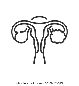 Polycystic Ovary Syndrome Line Black Icon. Female Reproductive System Disease. Sign For Web Page, Mobile App, Button, Logo. Vector Isolated Element. Editable Stroke.