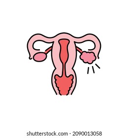 Polycystic Ovary Syndrome Line Color Icon. Female Reproductive System Disease. Pictogram For Web Page, Mobile App, Promo.