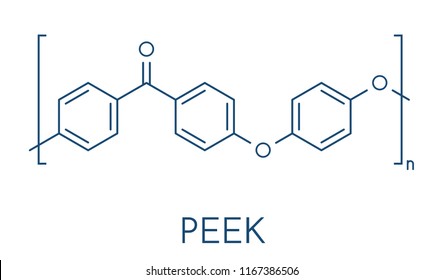 Polyether ether ketone (PEEK) polymer, chemical structure. Skeletal formula.