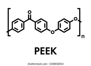 Polyether ether ketone (PEEK) polymer, chemical structure. Skeletal formula.