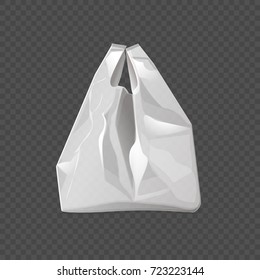 Polyethylene capacious white package for purchases isolated realistic vector illustration on transparent background. Simple blank pack with handles.