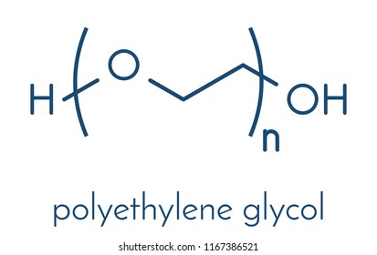 Polyethylene glycol (PEG), chemical structure. Forms of PEG are used as laxatives, excipients, etc. Skeletal formula.