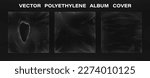 Polyethylene packaging for album cover - cd, vinyl, square mockup. Torn packaging effect, cling film, sealed in plastic bag. Overlay texture for cd, vinyl album cover. Effect in the package. Vector