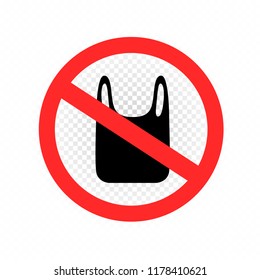 Polyethylene packaging is prohibited sign symbol on white transparent backgroud. No plastic bags sticker. Cellophane pollution forbidden