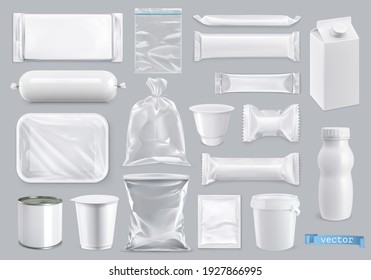 Polyethylene and polystyrene packaging for food, 3d realistic vector set mockup - Shutterstock ID 1927866995