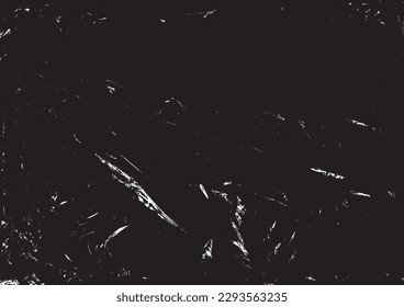 Polyethylenstruktur. Grunge-Effekt. Transparente Stretchfolie. Overlay-Grunge-Textur. Schwarz-weißer Vektorhintergrund. Krumpffelplastik. Defekt, schroffe Vorlage. Faltenverpackung
