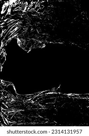 Textura de polietileno. Efecto Grunge. Película transparente estirada. Textura de fondo. Fondo vectorial blanco y negro. Plástico verrugado. Defecto, plantilla de escoria. Embalaje arruinado