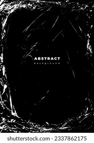 Polyethylene texture. Grunge effect. Transparent stretched cling film. Overlay grunge texture. Black and white vector background. Crumpled warp plastic. Defect, scuff template. Wrinkled packaging