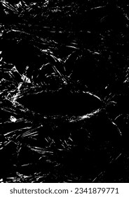 Polyethylenstruktur. Grunge-Effekt. Transparente Stretchfolie. Overlay-Grunge-Textur. Schwarz-weißer Vektorhintergrund. Krumpffelplastik. Defekt, schroffe Vorlage. Faltenverpackung
