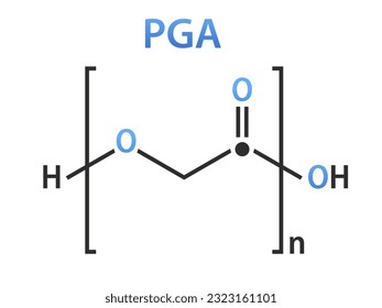 Polyglycolide (PGA) biodegradable polymer. It is a biodegradable, thermoplastic polymer. Used in absorbable sutures. Skeletal formula. Vector illustration