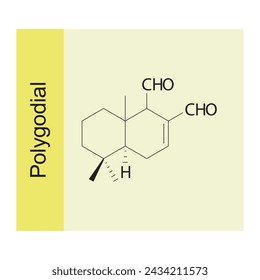 Polygodial skeletal structure diagram.Sesquiterpene compound molecule scientific illustration on yellow background.
