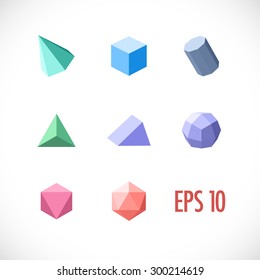 Polygon 3d Objects Set. Vector Icons