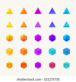 Polygon 3d objects set. Vector icons