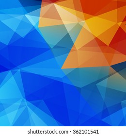 Polygon abstract background, blue and orange color. Vector illustration