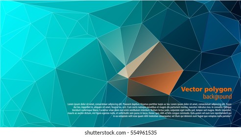 Polygon abstract background with cyan color with orange spot