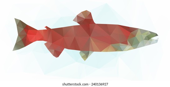 Polygon abstract illustration of red salmon