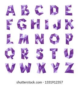 Polygon alphabet colorful font style. Vector illustration. 3D origami Letters with reflection. Low poly letter. The ABC.