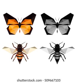 POLYGON ANIMAL BUTTERFLY INSECT BEE POLYGONAL POLY ICON LOGO TEMPLATE SET