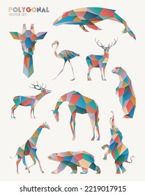 Polygon animals. Low poly logotype. Colorful geometric logo vector set