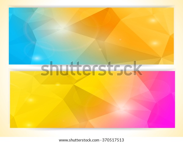 Polygon background banners in blue, yellow and
pink with glows and lens
flares