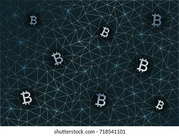 Polygon background with bitcoin symbols.Vector illustration.