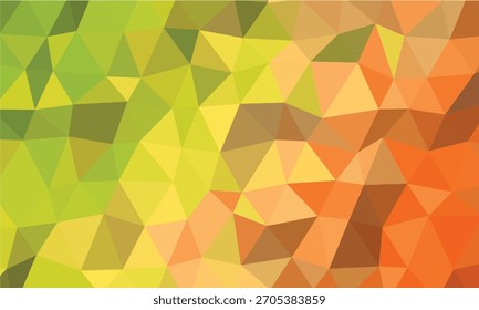El fondo del polígono representa una pantalla abstracta de la transición de color; mostrando tonos verdes, amarillos y naranjas a través de una forma triangular de bajo poli. Ofrece un telón de fondo versátil.