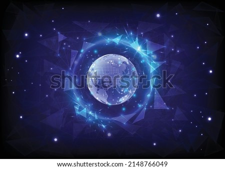 Polygon background. Security privacy safe. Glowing sphere of hexagon and globe. High technology protects. Computer of antivirus and criminal. Protection and immunity in the form of energy shield