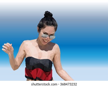 Polygon beach girl vector