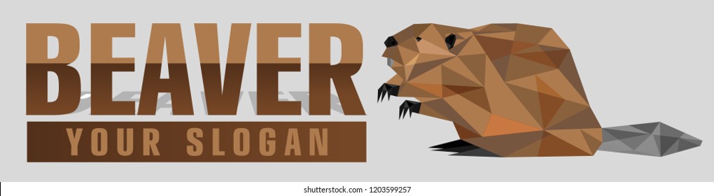 Polygon beaver logotype in poly art style. Vector isolated logo animal. Modern professional beaver logo for a construction business, engineering company or sport team.  For Label, Badge, Icon.