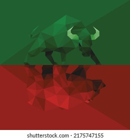 polygon big green bull and red bear in stock market in opposite part