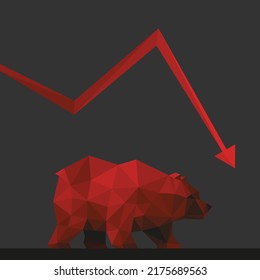 polygon big red bear in stock market graph going down arrow