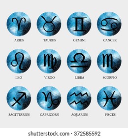 Polygon blue vector zodiac signs