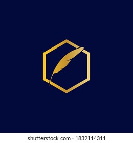 polygon box and golden bird feathers for a logo