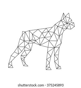 polygon boxer dog, black and white vector