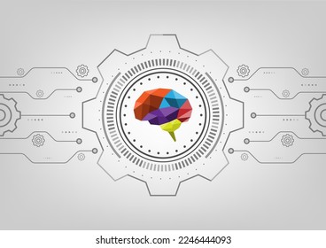 Polygon brain working and processing. Geometric creative communication thinking. Abstract futuristic science technology graphic vector
