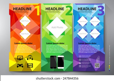 Polygon brochure leaflet design tri-fold template. Vector illustration