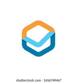 Polygon check logo design symbol vector template