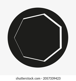 Polygon in circle. Paint brush. White frame. Abstract emblem. Business logo. Hand drawn. Vector illustration. 