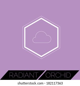 Polygon cloud shape stroke icon on modern 2014 color Radiant Orchid background