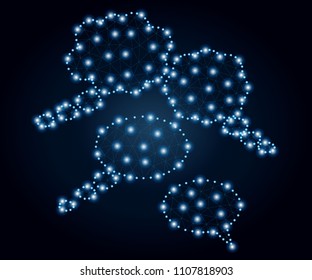 Polygon clouds of thoughts, of different round shape. Collection blank template comic text speech bubble dot background. Polygonal low poly style. Dialog empty cloud, space box, set, balloon, chat.