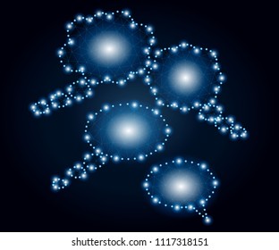 Polygon clouds of thoughts, of different round shape. Collection blank template comic text speech bubble dot background. Polygonal low poly style. Dialog empty cloud, space box, set, balloon, chat.