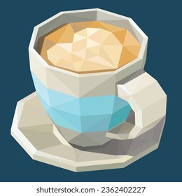 Polygon coffee cup on indigo background