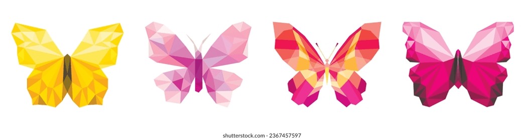 Polygon with colorful butterflies on white background