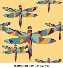 polygon colorful geometric dragonfly insect seamless origami vector background