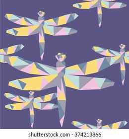 polygon colorful geometric dragonfly insect seamless origami vector background