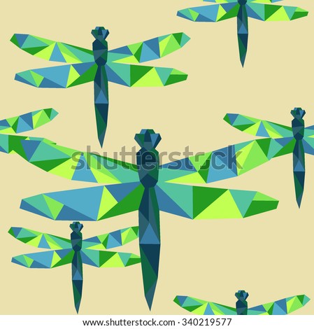 polygon colorful geometric dragonfly insect seamless origami vector background