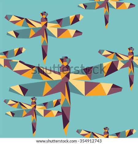 polygon colorful geometric dragonfly insect seamless origami vector background