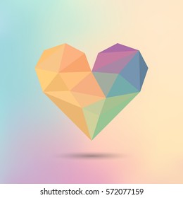 Polygon Colorful Heart Icon on colorful background, LGBT. Love wins. For Valentine's Day.